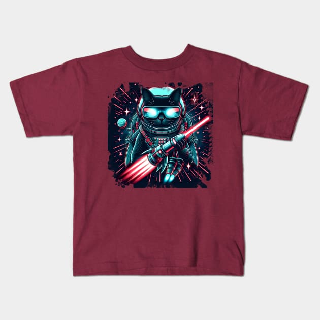 Galactic Guardian Cat: Space Sword Spectacle Kids T-Shirt by diegotorres